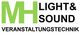 Logo: "MH Light & Sound Veranstaltungstechnik" in schwarz und grünem Text.