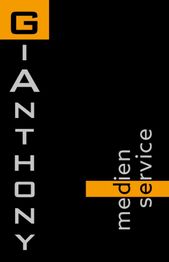 Schwarzes Logo mit weißem Text "Gianthony" und "medien service" in orange hervorgehoben.