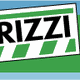 Logo con la scritta "RIZZI" in nero su sfondo verde e blu.
