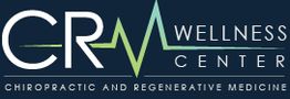 Logo for CR Wellness Center with a green heartbeat line, text for chiropractic and regenerative care.