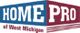 "Logo of Home Pro of West Michigan with blue and red text and design elements."