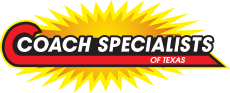 "Coach Specialists of Texas logo with a yellow starburst background."