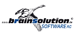 Logo mit Vogelgrafik und Text: "brainsolution.de SOFTWARE AG".