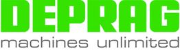 Grünes "DEPRAG" Logo mit grauem Schriftzug "machines unlimited" darunter.