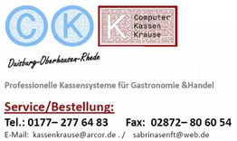 Grafik zeigt Logo und Kontaktdaten von CKK für Kassensysteme in Gastronomie und Handel.