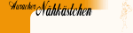 Text "Aus dem Nähkästchen" in schwarzer Schrift auf orange-weißem Hintergrund mit Stickmuster.
