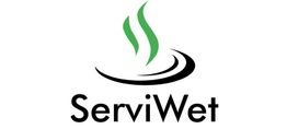 Logo med teksten "ServiWet" og grønne bølger over en sort cirkel.