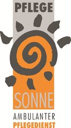 Logo: Spirale als Sonne, Text "Pflege Sonne Ambulanter Pflegedienst" in Orange und Grau.