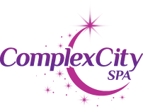 Logo of ComplexCity Spa with a purple crescent moon and stars.