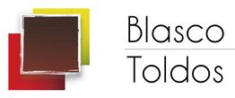 Logo de Blasco Toldos con cuadrados en rojo, amarillo y marrón.