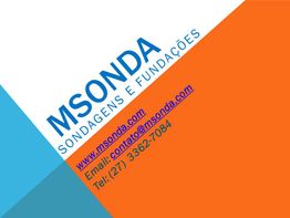 Cartão da MSONDA, com serviços de sondagens. Inclui site, email e telefone em fundo colorido.