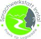 Logo der Sprachwerkstatt Inntal mit Silhouette eines Profils vor Berglandschaft.