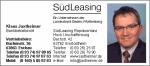Visitenkarte von SüdLeasing mit Kontaktdaten und Foto eines Mannes.