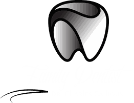 Logo with a stylized tooth and text: "Family Dentist, Dr. Charles Calhoun".