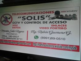 Anuncio de TeleComunicaciones Solis, CCTV y control de acceso, con contactos y enlaces web.