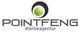 Logo der Werbeagentur Pointfeng mit grünem Kreis und schwarz-weißen Hintergrund.