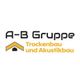 A-B Gruppe Logo mit Schriftzug "Trockenbau und Akustikbau", darunter ein stilisiertes Dach.