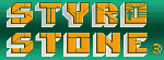 Schriftzug "STYRO STONE" in Orange auf grünem Hintergrund mit Schatteneffekt.