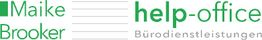 "Logo von Maike Brooker help-office mit Text 'Bürodienstleistungen' in Grün und Grau."