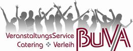 Silhouetten jubelnder Menschen, Text: "VeranstaltungsService Catering Verleih BUVA".