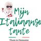 Mijn Italiaanse tante" logo met vrouw, zonnebril en glas wijn; tekst "Thuis in Piemonte".