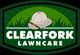 "Green logo with a safari hat and the text 'CLEARFORK LAWNCARE' in bold white letters."