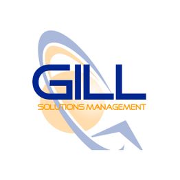 Gill Solutions Management logo with blue text and abstract shapes in orange and gray.