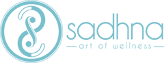 Circular blue logo with decorative curvy lines on the sides.