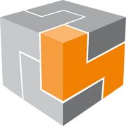 Grauer und orangefarbener geometrischer Würfel mit ineinander verschachtelten Formen.