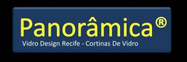 Logotipo: "Panorâmica® Vidro Design Recife - Cortinas De Vidro" sobre fundo azul escuro.