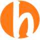Schwarzes „h“ auf orangefarbenem Kreis.