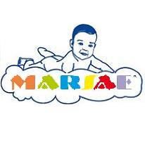 Bebé dibujado acostado sobre una nube con el texto colorido "MARSAE" debajo.