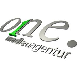 3D-Logo der "one." Medienagentur mit grünem Akzent.