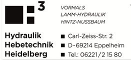 Hydraulik Hebetechnik Heidelberg Kontakt: Carl-Zeiss-Str. 2, Eppelheim, Tel.: 06221/2 15 80.