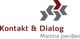 Logo mit stilisiertem Pfeil und Text "Kontakt & Dialog, Martina Joerißen".