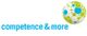 Logo mit Text "competence & more" und einer Kugel mit grünen und blauen Kreisen.