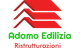 Logo di Adamo Edilizia Ristrutturazioni con tetti rossi stilizzati e testo verde e rosso.