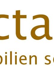 Logo mit braunem Text "tecta immobilien services" und einem stilisierten "IS" Symbol.