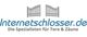 Logo von Internetschlosser.de mit Tor-Symbol und Text "Die Spezialisten für Tore & Zäune".