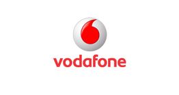 Vodafone-Logo mit rotem Symbol und Schriftzug auf weißem Hintergrund.