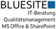 BLUESITE-Logo mit Text: IT-Beratung, Qualitätsmanagement, MS Office & SharePoint.