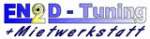 EN2D-Tuning-Logo mit Schriftzug "+ Mietwerkstatt". Blau-gelbes Design auf weißem Hintergrund.