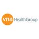 Logo showing "vna Health Group" with an orange circle background for "vna."