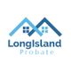 Logo of Long Island Probate with blue house roofs and window designs above the text.