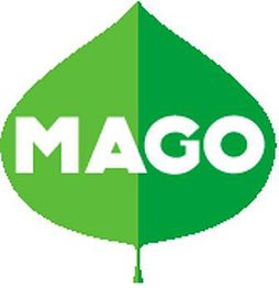 Grünes Blattsymbol mit "MAGO" in weißen Buchstaben über der Mitte.