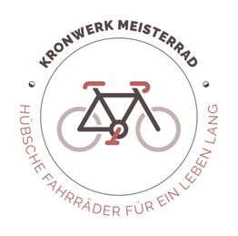 Kreislogo mit Fahrrad, Text: "Kronwerk Meiterrad - Hübsche Fahrräder für ein Leben lang".