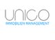 Logo mit dem Text "unico Immobilien Management" in grauer und blauer Schrift auf weißem Hintergrund.