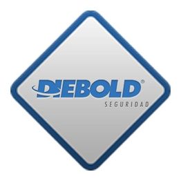 Logotipo de Diebold Seguridad en un fondo romboidal con borde azul.