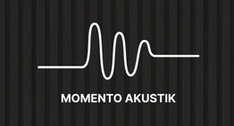Ein weißer Schallwellen-Graph auf schwarzem Hintergrund mit der Aufschrift "Momento Akustik".