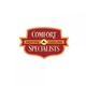 "Comfort Specialists logo with 'Heating & Cooling' text on red and gold badge."